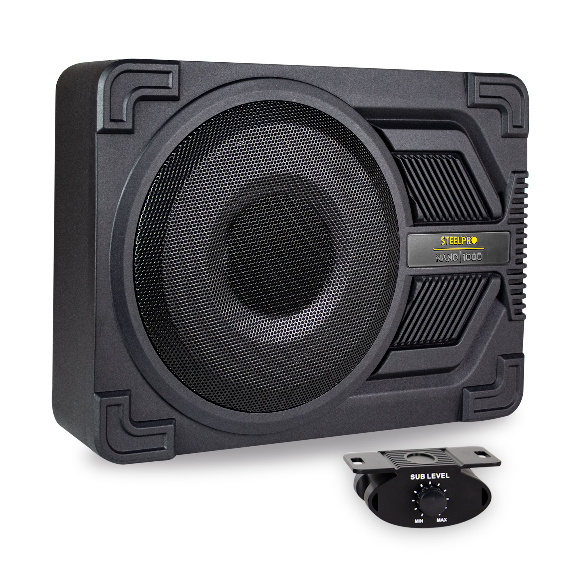 Subwoofer 10pulg Amplificado Steelpro Nano1000 1000w Color Negro