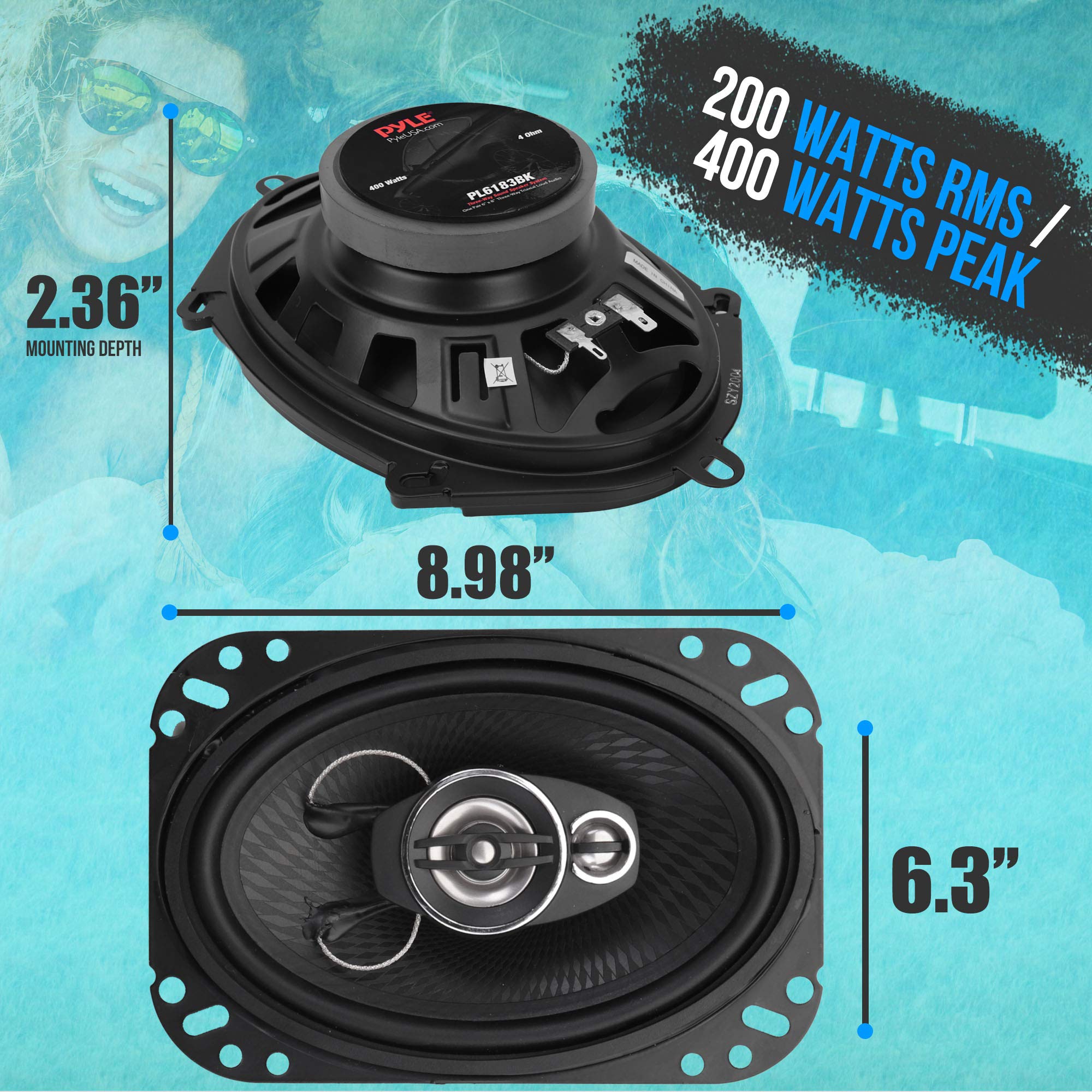 Foto 3 pulgar | Altavoces Estéreo Para Coche Pyle Pl6183bk, 400 W, 6 X 8, 3 Vías, Triaxiales - Venta Internacional.