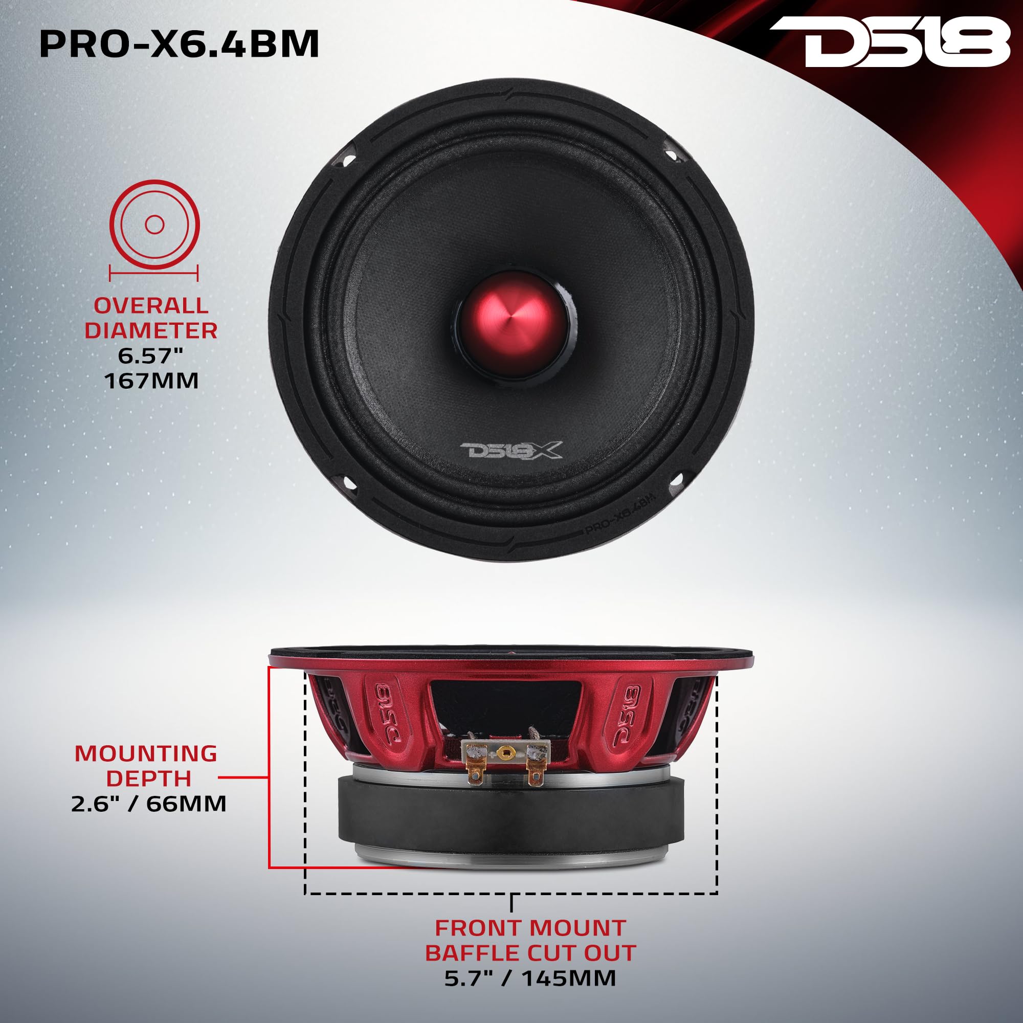 Foto 6 pulgar | Altavoz Ds18 Pro-x6.4bm 6.5 Pulgadas De Rango Medio 250 W Rms - Rojo - Venta Internacional.