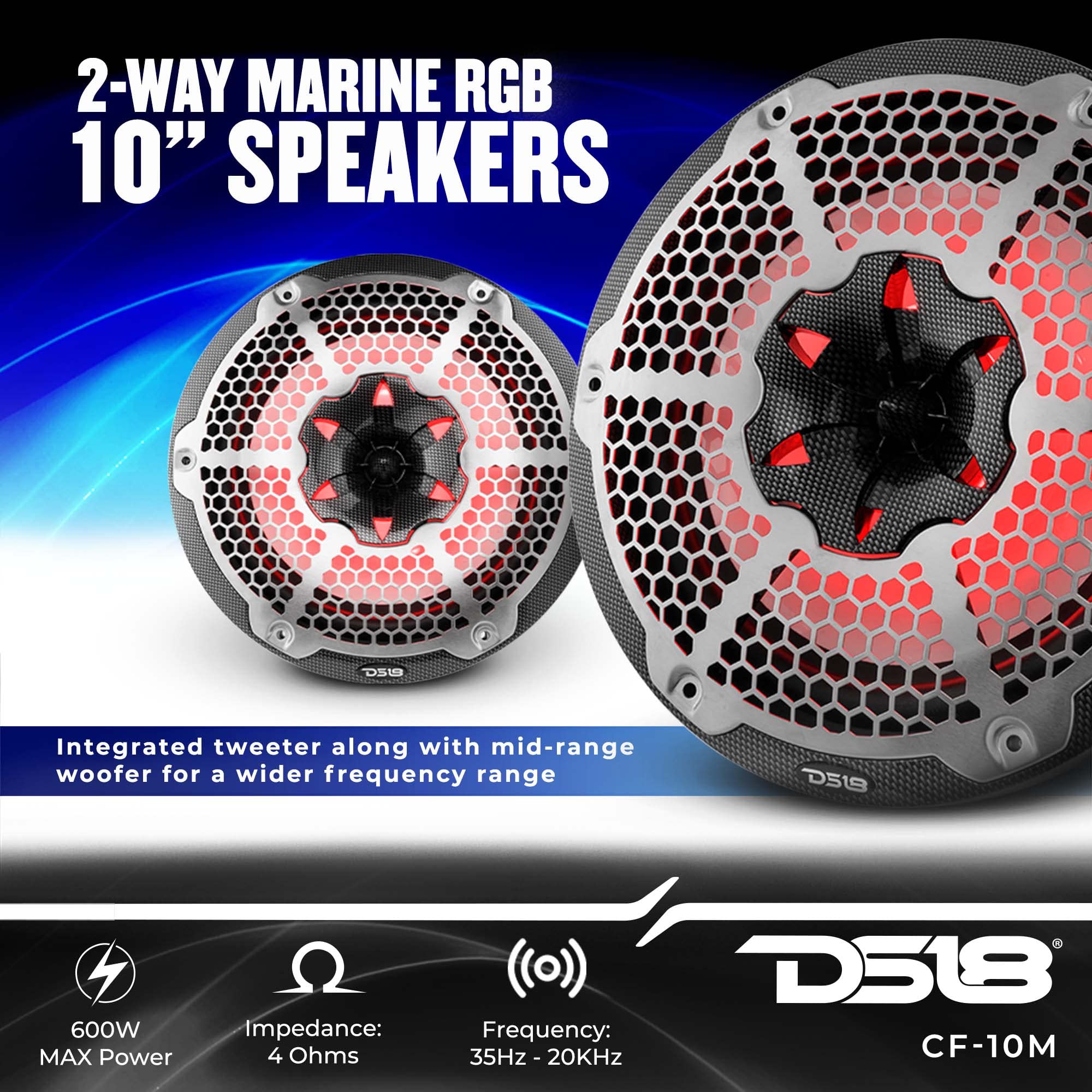 Foto 3 pulgar | Altavoz Coaxial Ds18 Hydro Cf-10m De 600 W Y 10 Pulgadas Con Luces Rgb - Venta Internacional.