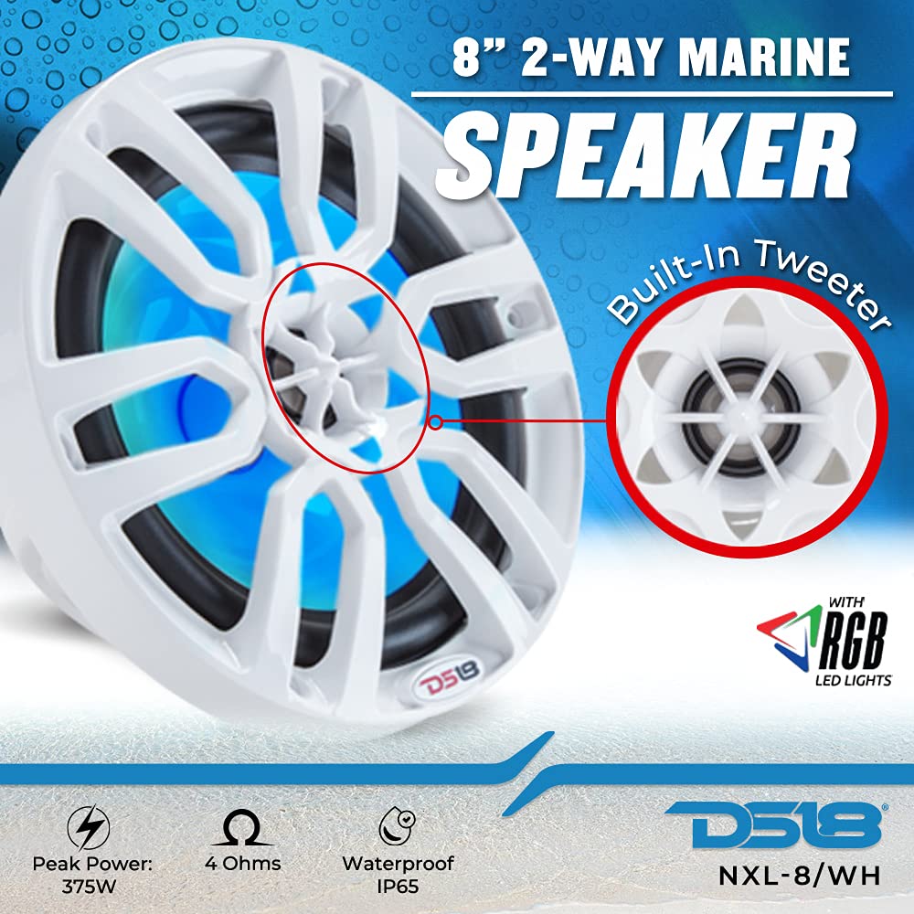 Foto 3 pulgar | Altavoz Marino Ds18 Nxl8 Blanco De 8 Cm, 2 Vías Y 375 W Con Led Rgb - Venta Internacional.