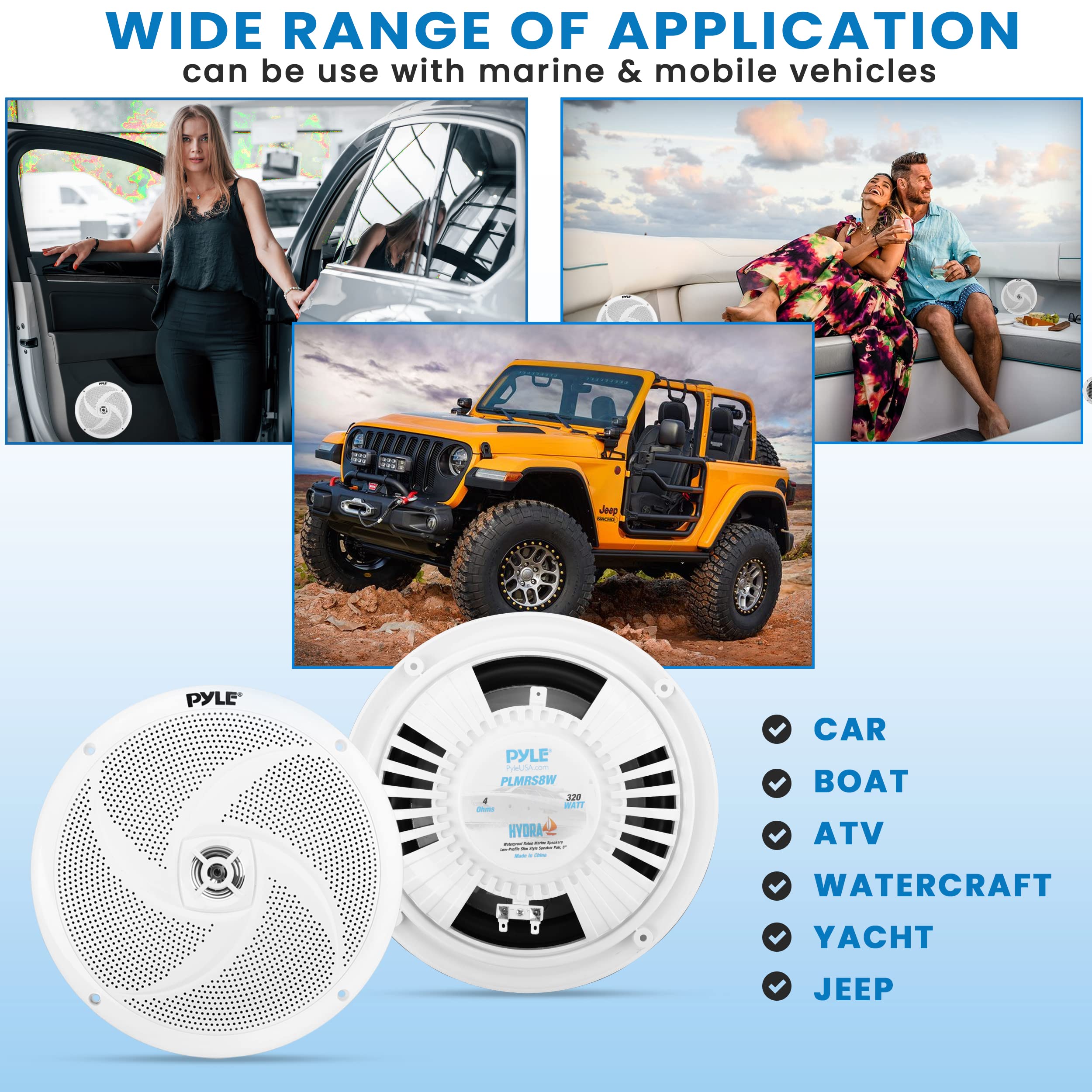 Foto 5 | Altavoces Pyleusa Para Vehículos Marinos, 8 Pulgadas, 320 W, 4 Ohmios, Impermeables - Venta Internacional.