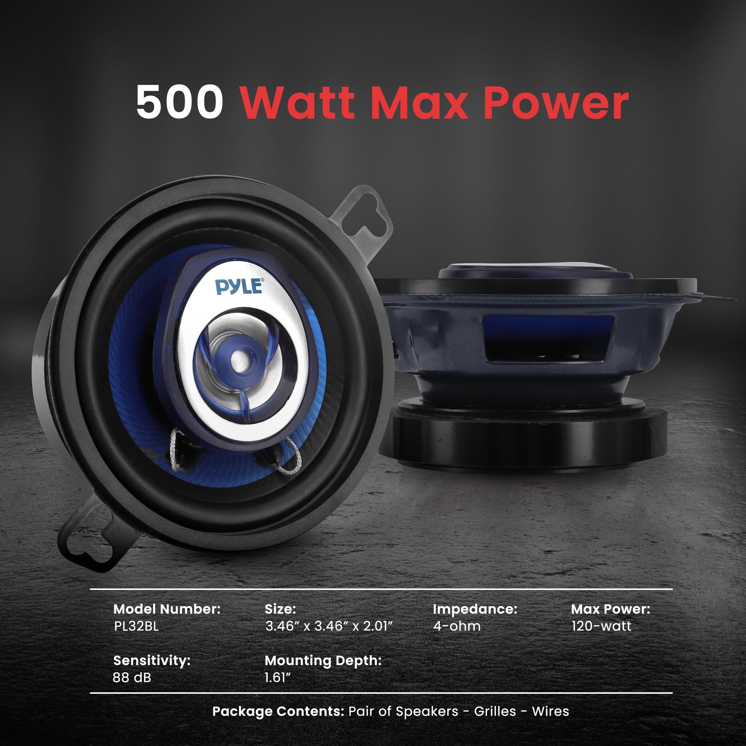 Foto 4 | Altavoces Estéreo Para Coche Pyle Pl32bl De 3,5 Pulgadas Y 120 W, Par - Venta Internacional.
