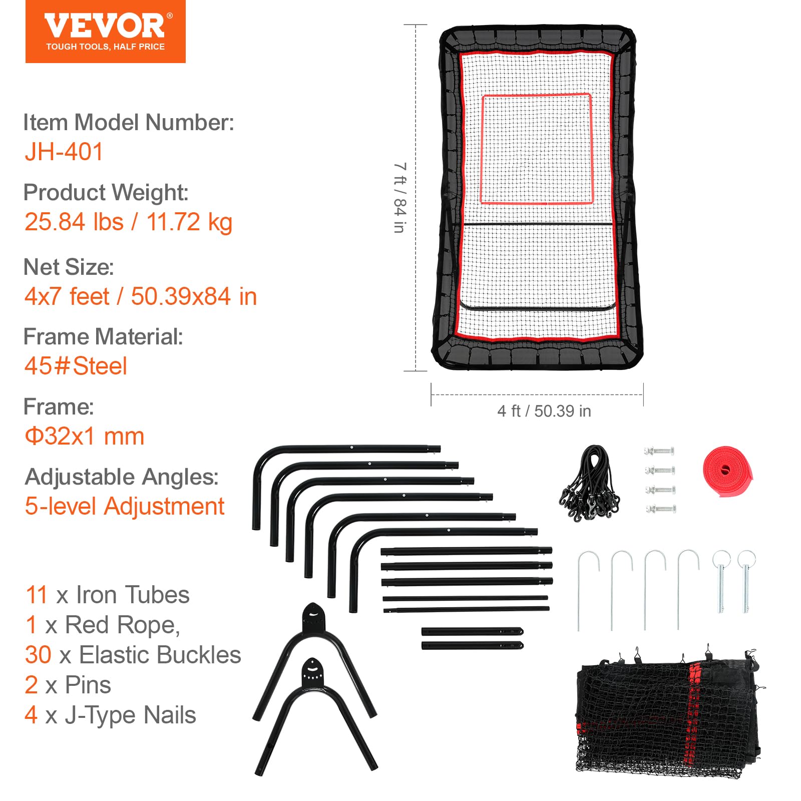 Foto 7 | Reboteador De Lacrosse Vevor De 4 X 7 Pies Con Red De Voleibol Ajustable En Ángulo. - Venta Internacional.