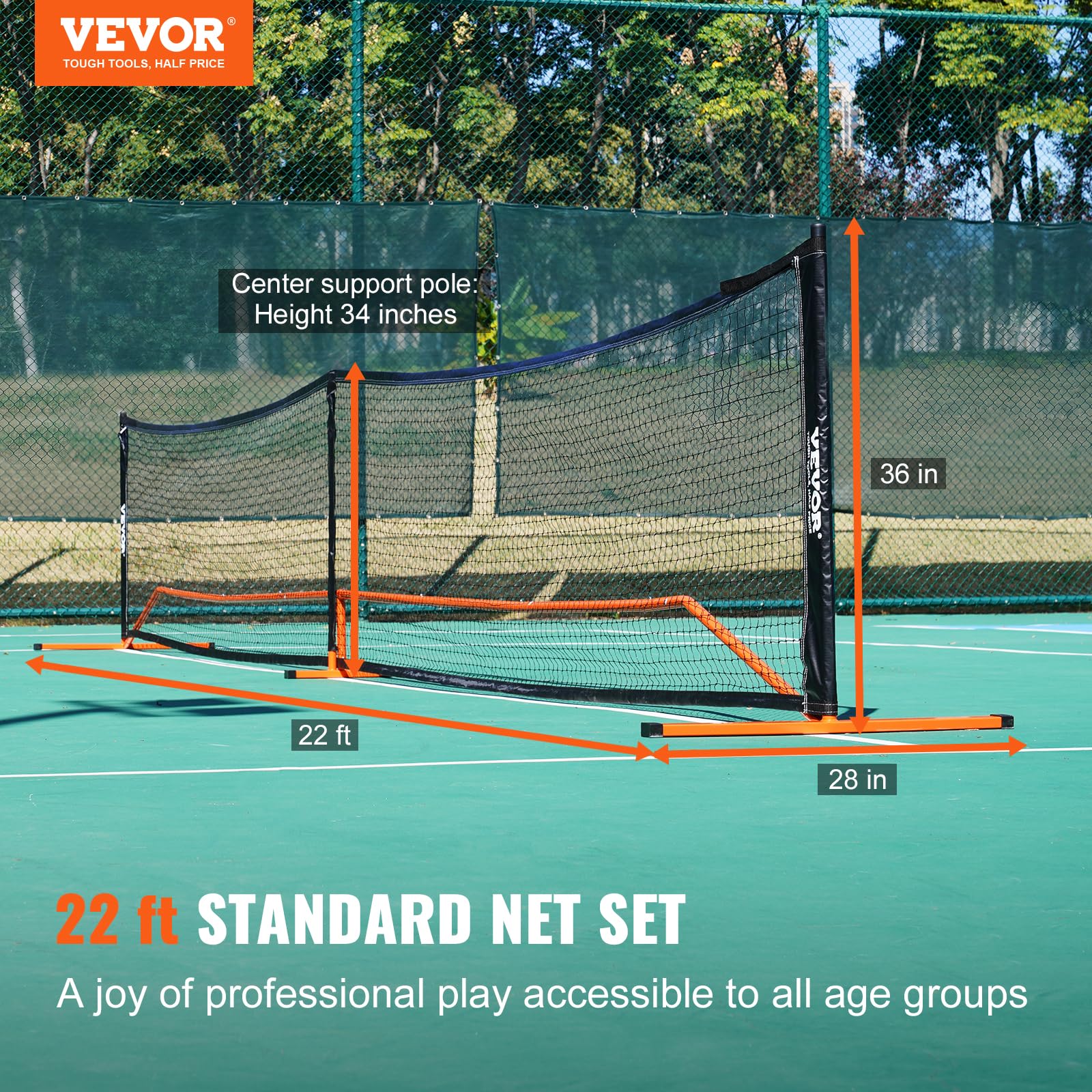 Foto 3 pulgar | Juego De Redes De Pickleball Vevor, 22 Pies, Tamaño Reglamentario, Portátil - Venta Internacional.