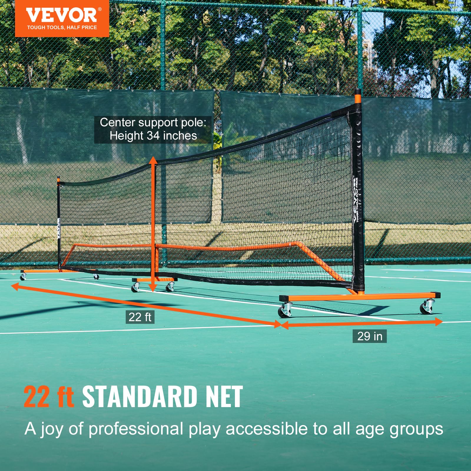 Foto 3 pulgar | Juego De Redes De Pickleball Vevor De 22 Pies, Tamaño Reglamentario Con Ruedas - Venta Internacional.