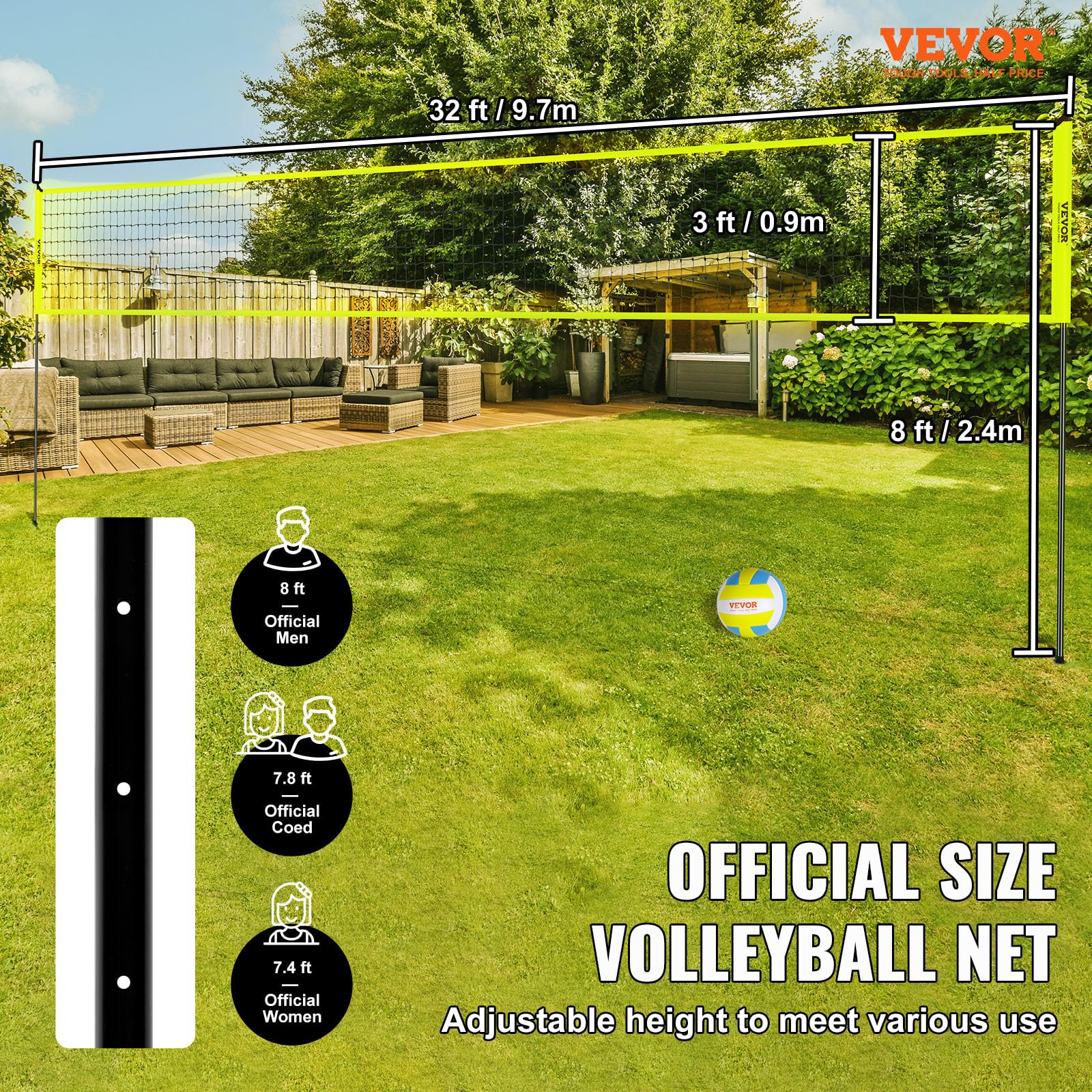 Foto 3 pulgar | Sistema De Red De Voleibol Vevor Outdoor Portátil Con Altura Ajustable - Venta Internacional.