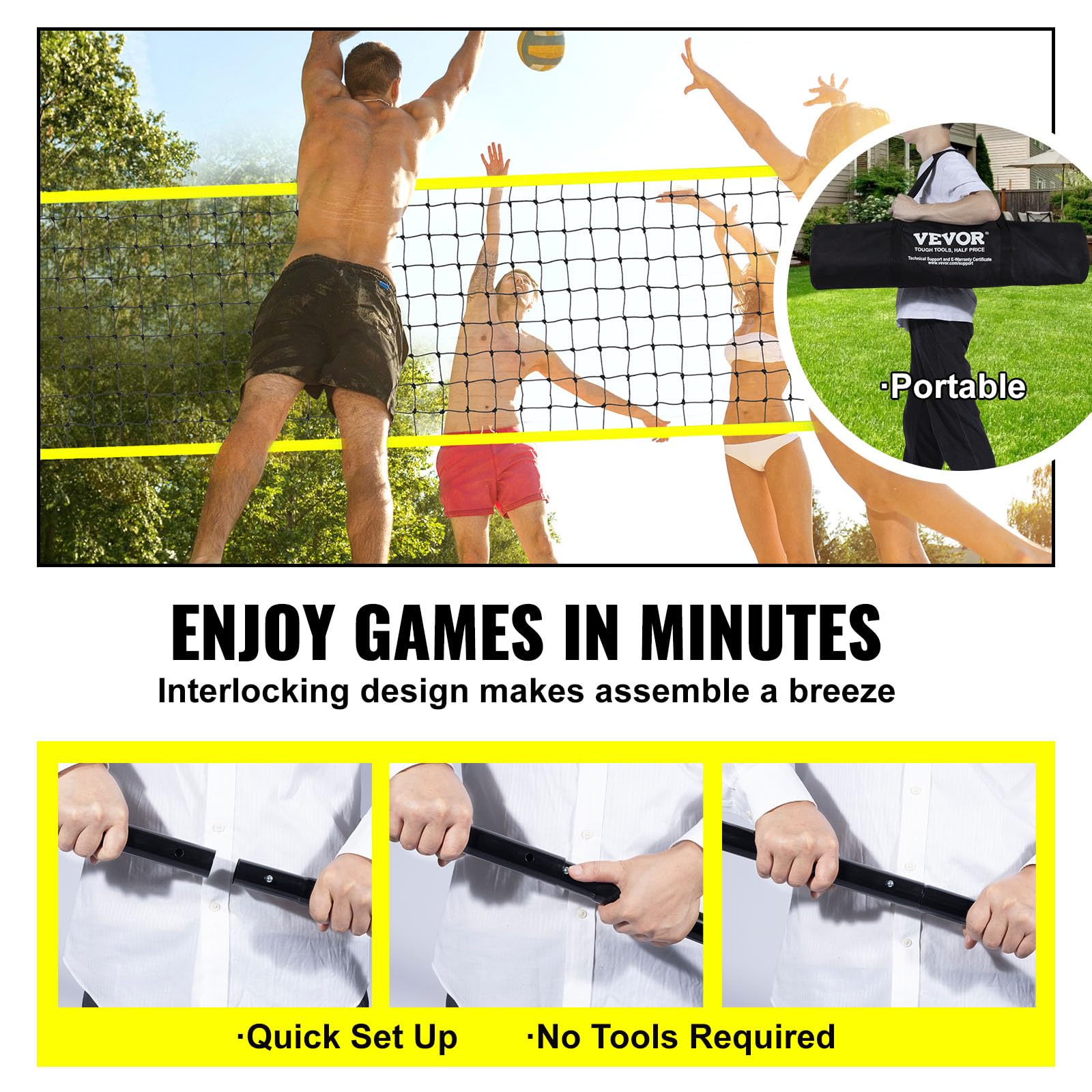 Foto 7 pulgar | Sistema De Red De Voleibol Vevor Outdoor Portátil Con Altura Ajustable - Venta Internacional.