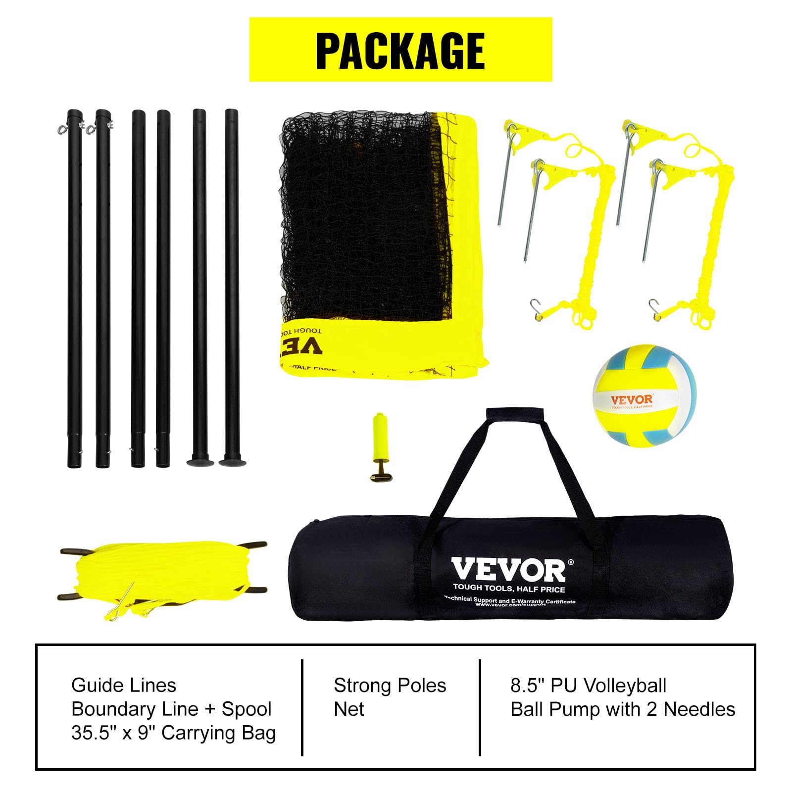 Foto 7 | Sistema De Red De Voleibol Vevor Outdoor Portátil Con Altura Ajustable - Venta Internacional.