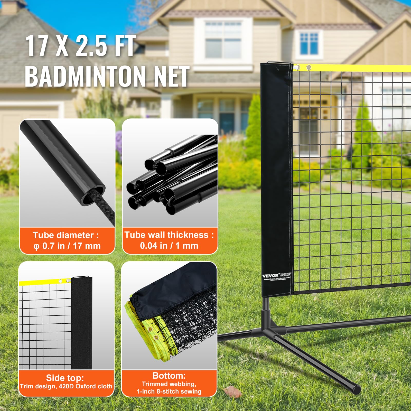 Foto 5 pulgar | Red De Bádminton Vevor Para Voleibol Ajustable En Altura, 5,2 M De Ancho - Venta Internacional.