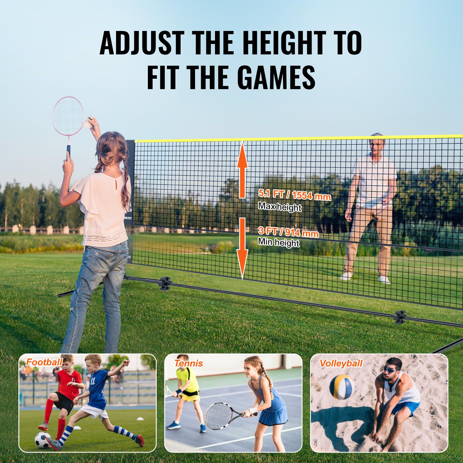 Foto 5 | Red De Bádminton Vevor Para Voleibol Ajustable En Altura, 5,2 M De Ancho - Venta Internacional.