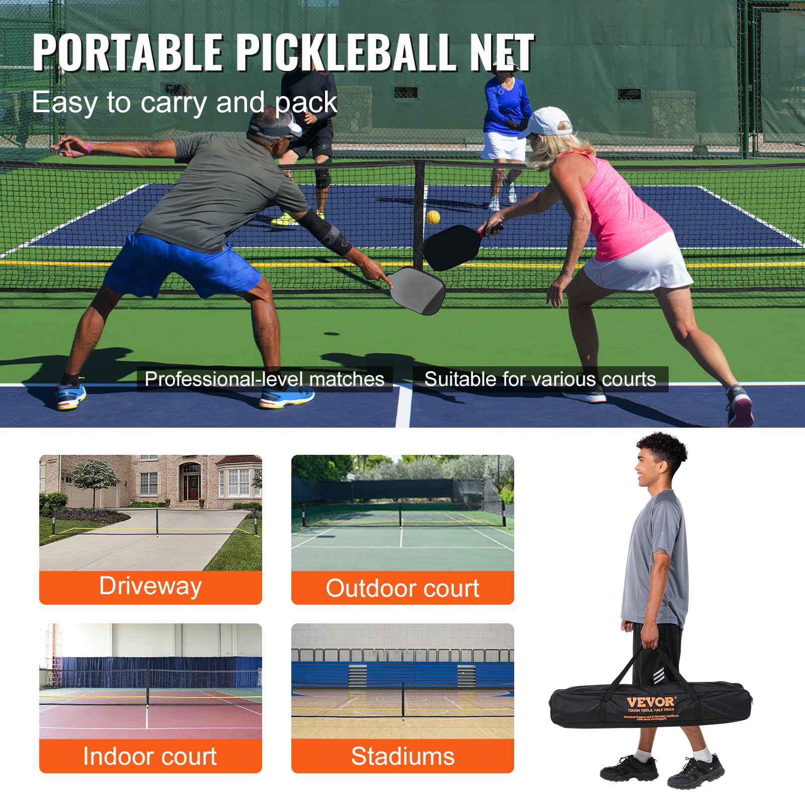 Foto 5 | Sistema De Red De Pickleball Vevor Portátil De 22 Pies Con Bolsa De Transporte - Venta Internacional.