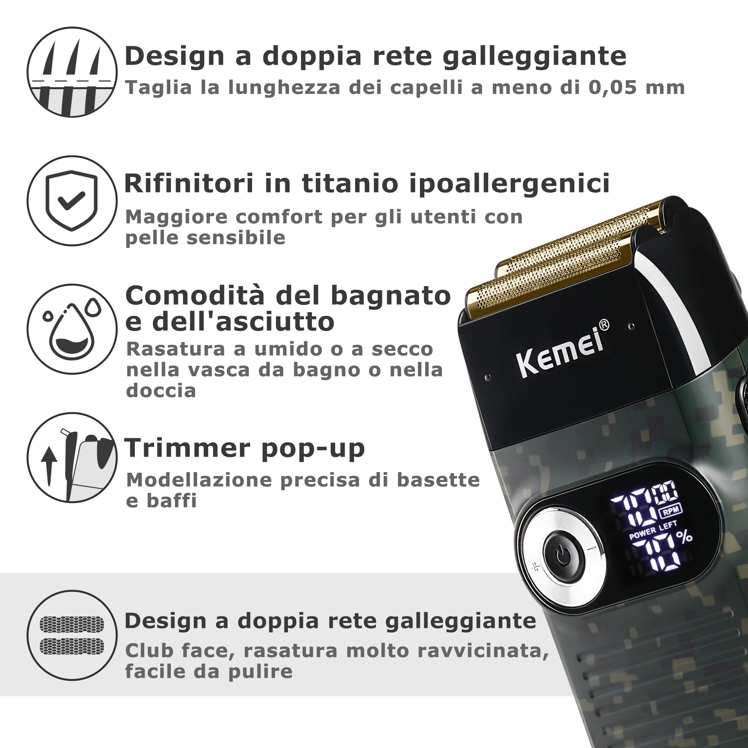 Foto 5 pulgar | Afeitadora Eléctrica Kemei Foil Professional Para Hombre Con Recortadora De Calvos - Venta Internacional.