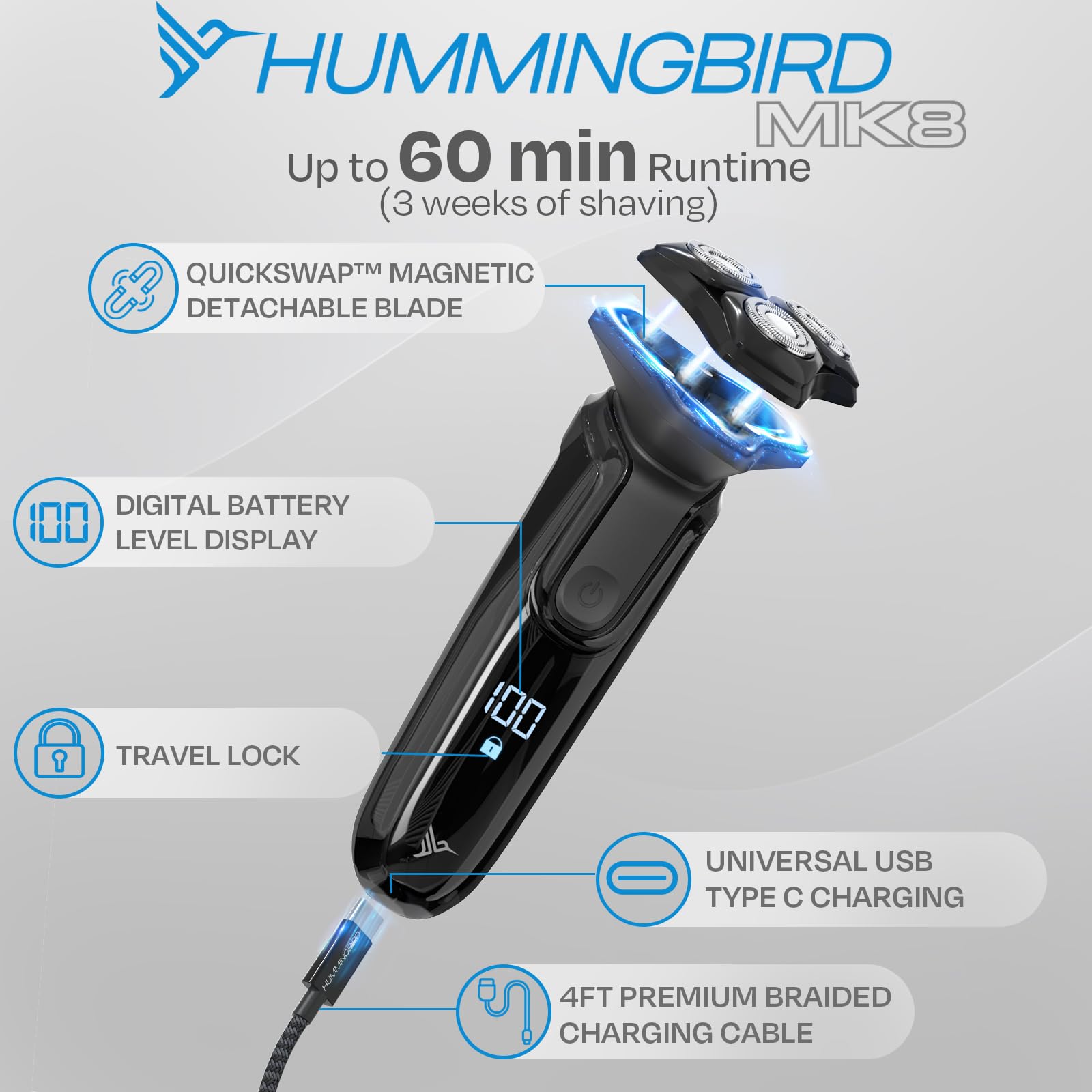 Foto 6 pulgar | Afeitadora Eléctrica Hummingbird Mk8, Afeitadora Facial Rotativa Para Hombre - Venta Internacional.