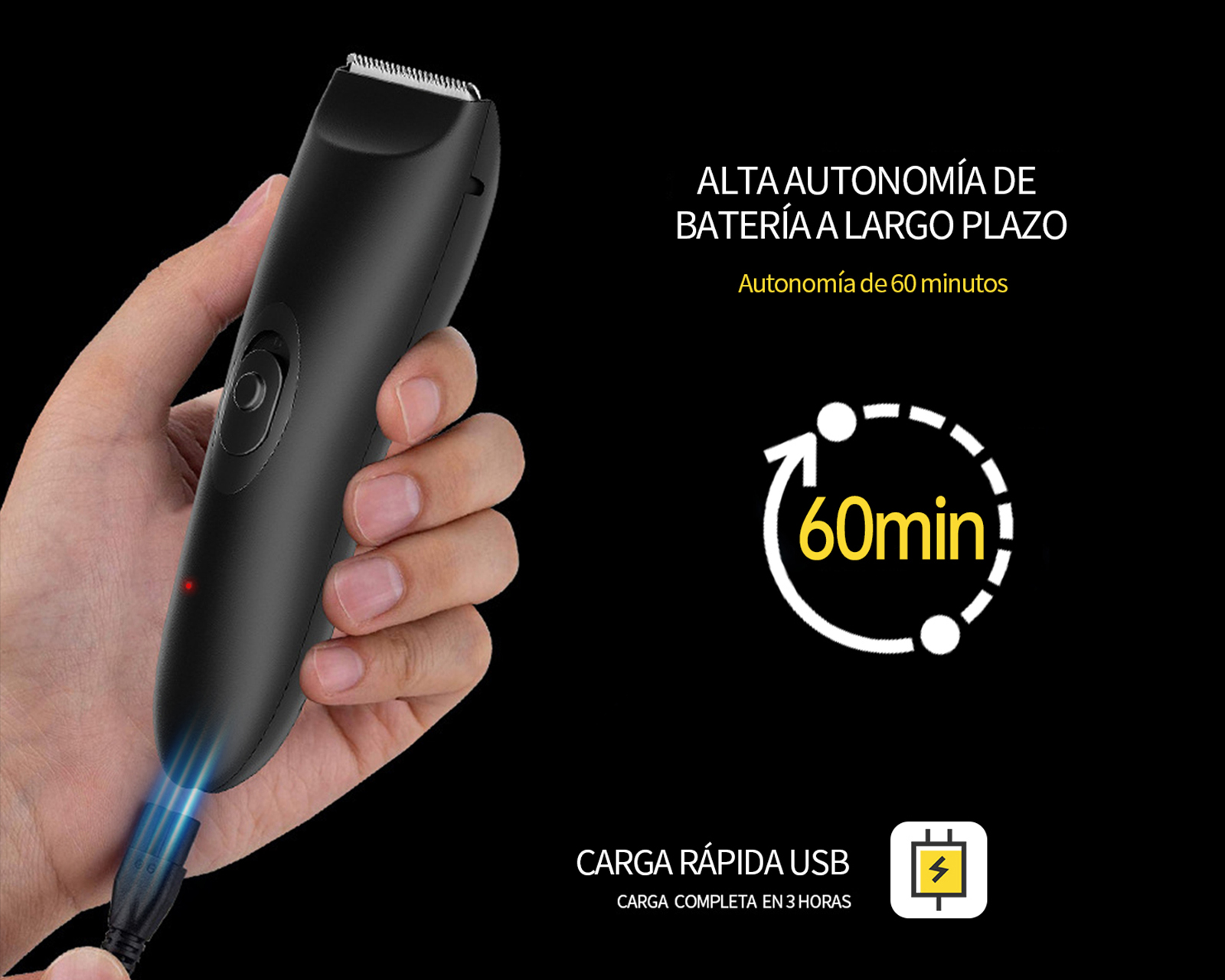 Foto 7 pulgar | Rasuradora Eléctrica Recargable Cabello Y Cuerpo Basitex Negro