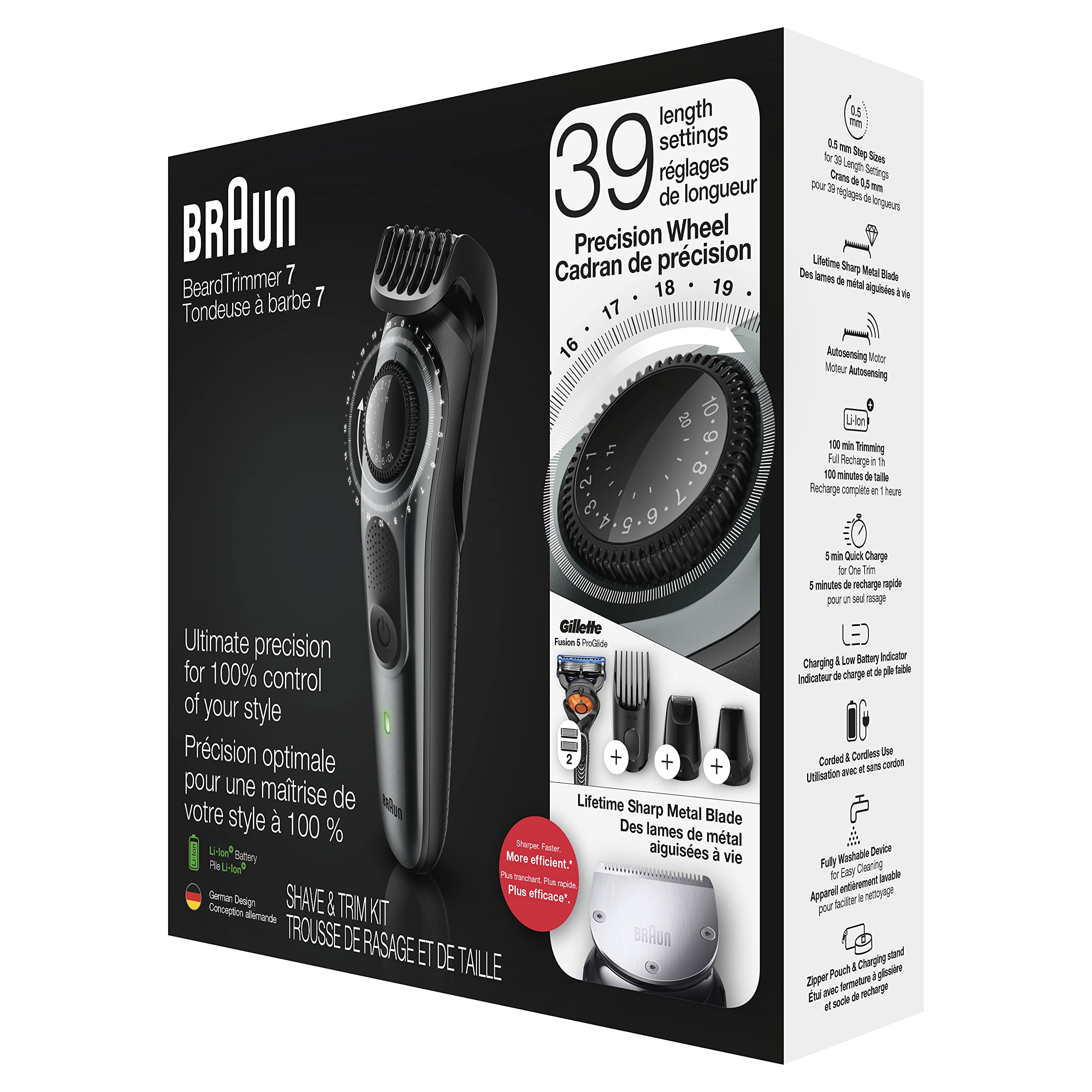 Foto 6 pulgar | Recortadora Braun Con Detalles De Barba, Inalámbrica, Recargable, Plateada - Venta Internacional.
