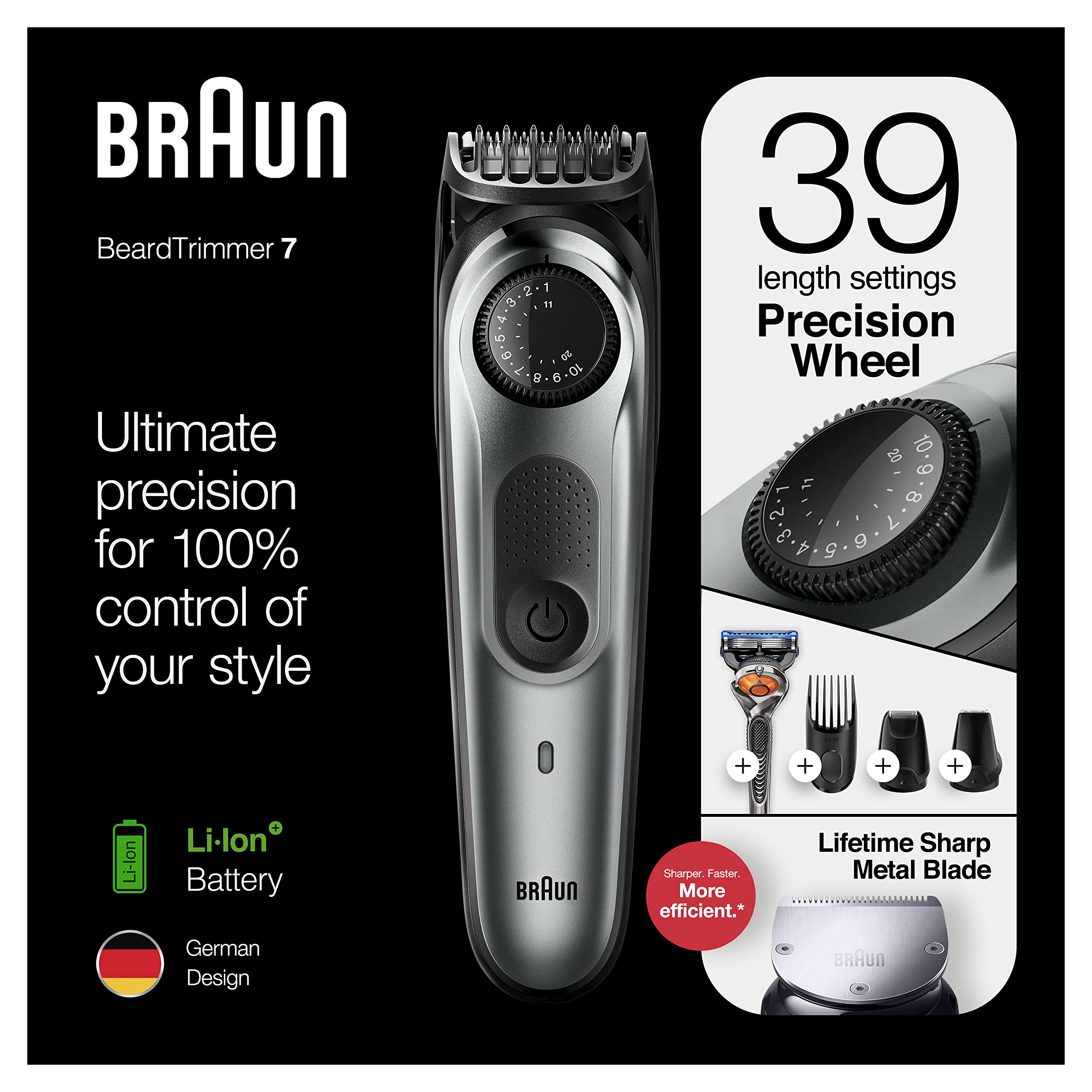 Foto 7 pulgar | Recortadora Braun Con Detalles De Barba, Inalámbrica, Recargable, Plateada - Venta Internacional.