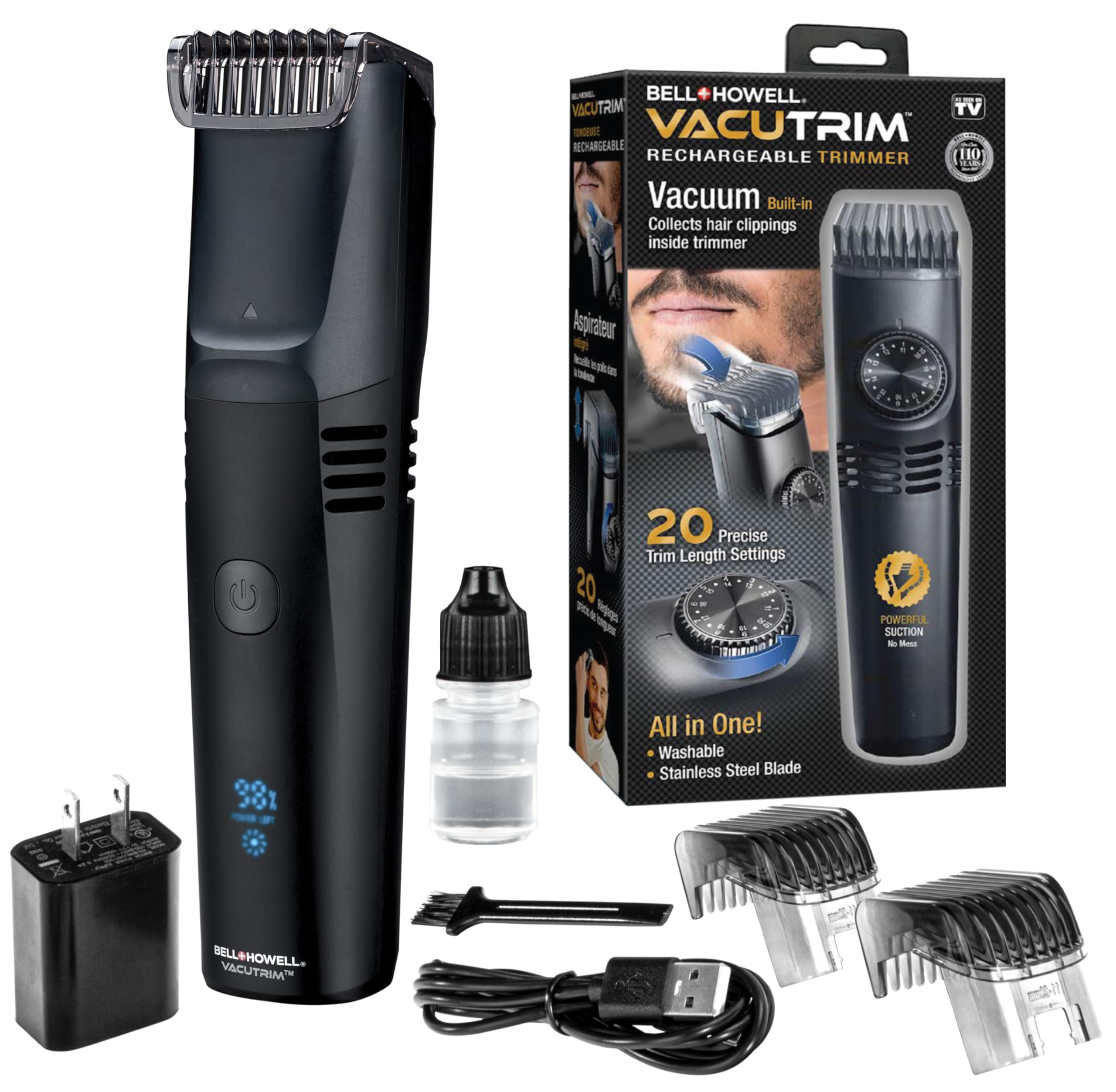 Foto 1 | Recortadora De Barba Bell+howell Vacutrim Deluxe Inalámbrica Negra - Venta Internacional.
