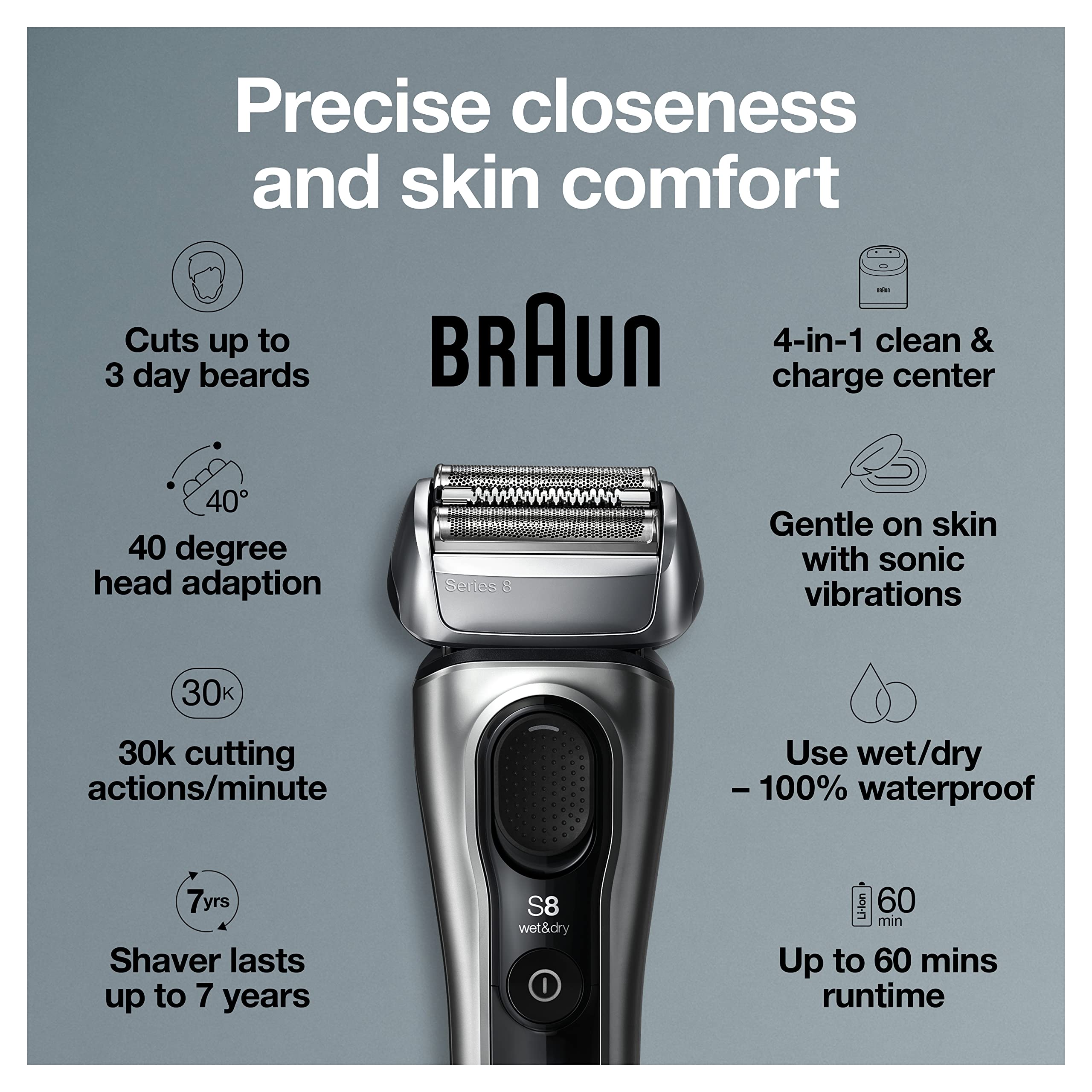 Foto 3 pulgar | Maquinilla De Afeitar Eléctrica Braun Series 8 8457 Cc Para Hombre Con Recortadora - Venta Internacional.