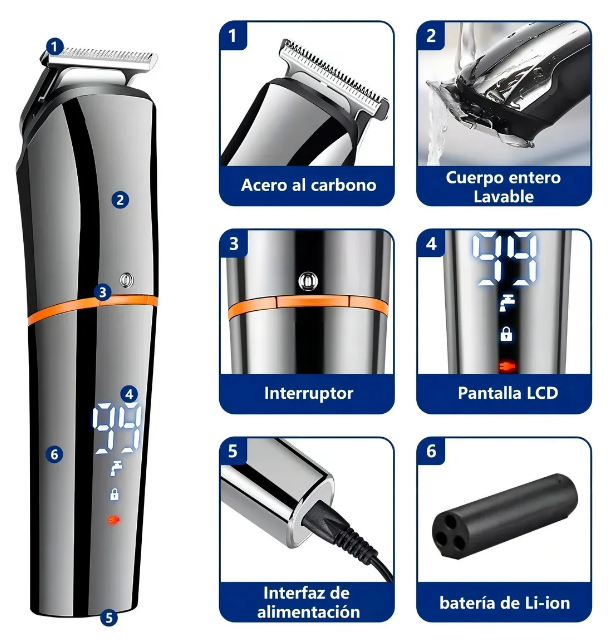 Foto 5 pulgar | Kit Xtellar Rasuradora Eléctrica Multifuncional Para Hombre, Color Plateado - Autonomía Y Precisión Para Un Corte Úni