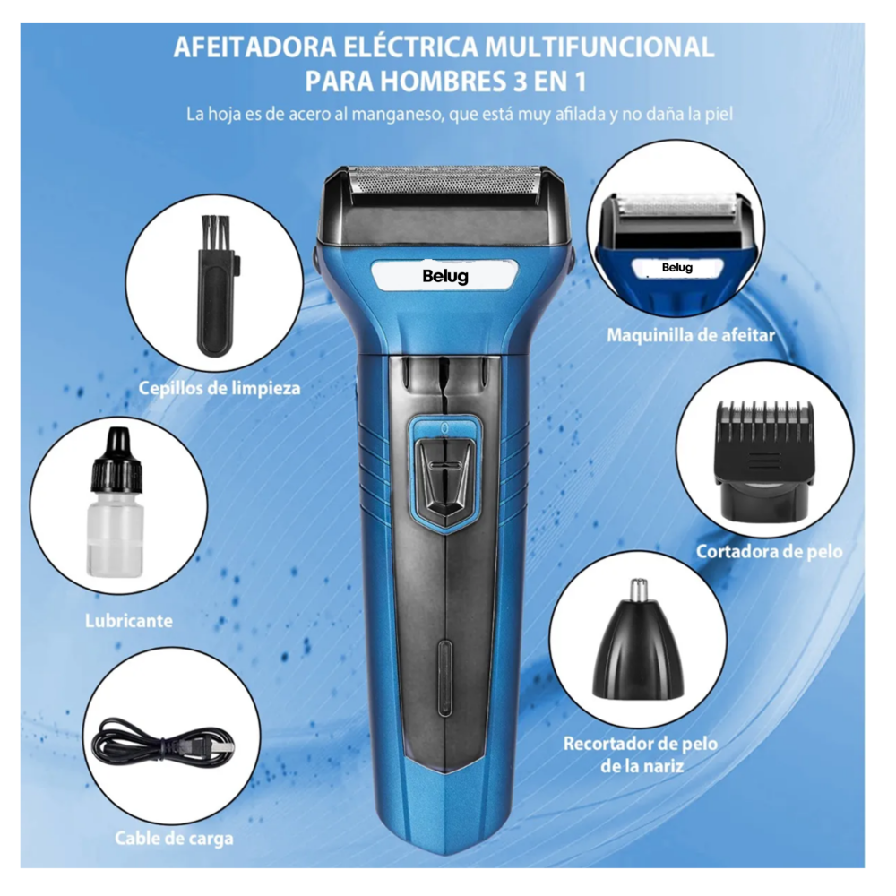 Foto 5 pulgar | Rasuradora Barba Nariz Cabello 3 En 1 Eléctrica Maquina Belug  Azul