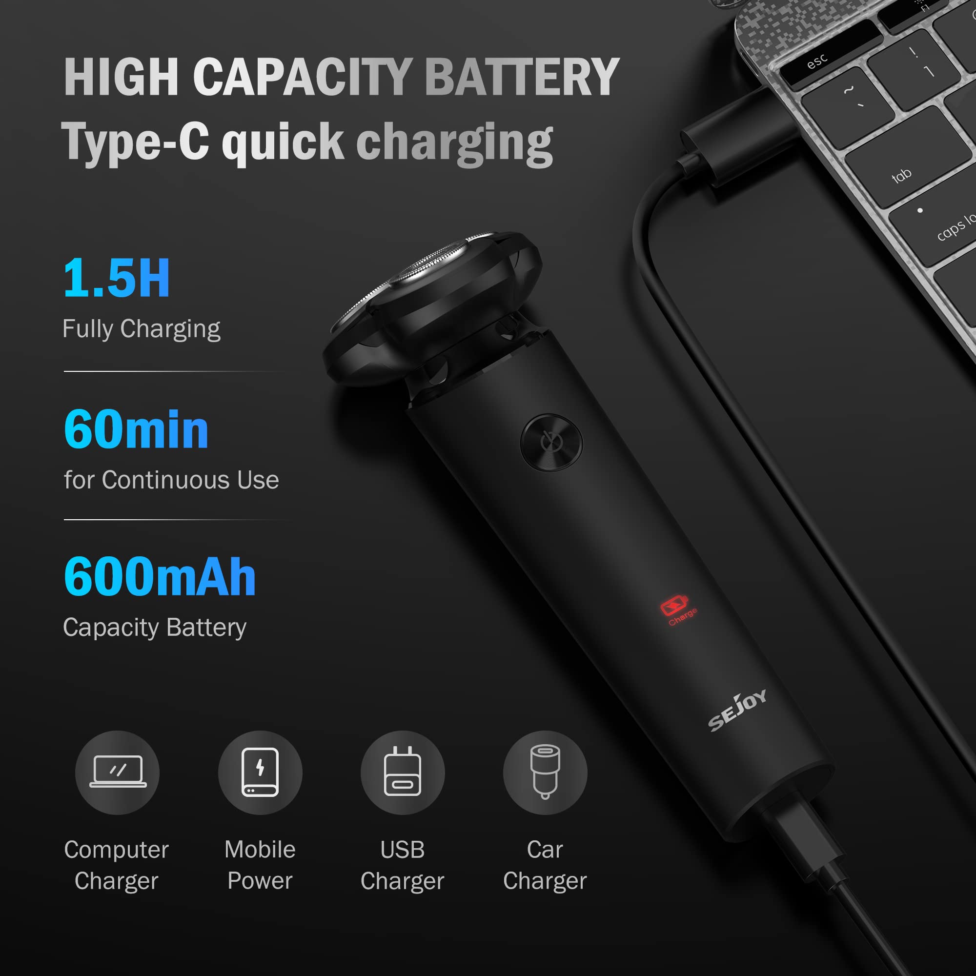 Foto 6 | Afeitadora Eléctrica Razor Sejoy 3d Recargable Rotary Para Hombre - Venta Internacional.