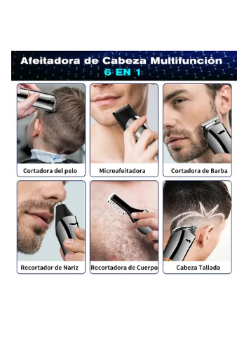 Foto 2 | Rasuradora Electrica Afeitadora Kit 6 En 1 Barba Cabello Nariz Cuerpo