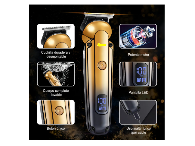 Foto 3 pulgar | Maquina Para Cortar Cabello Cortadora Pelo Barba Profesional Inalambrica Trimmer Rasuradora Alta Potencia