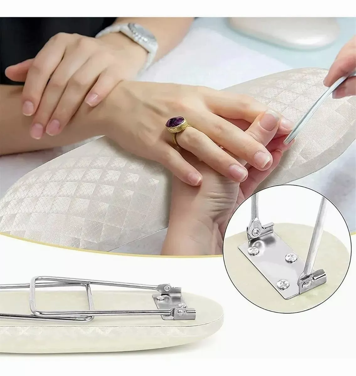 Foto 4 pulgar | Almohada De Manicura Con Reposabrazos Para Uñas Con Soporte Blanco