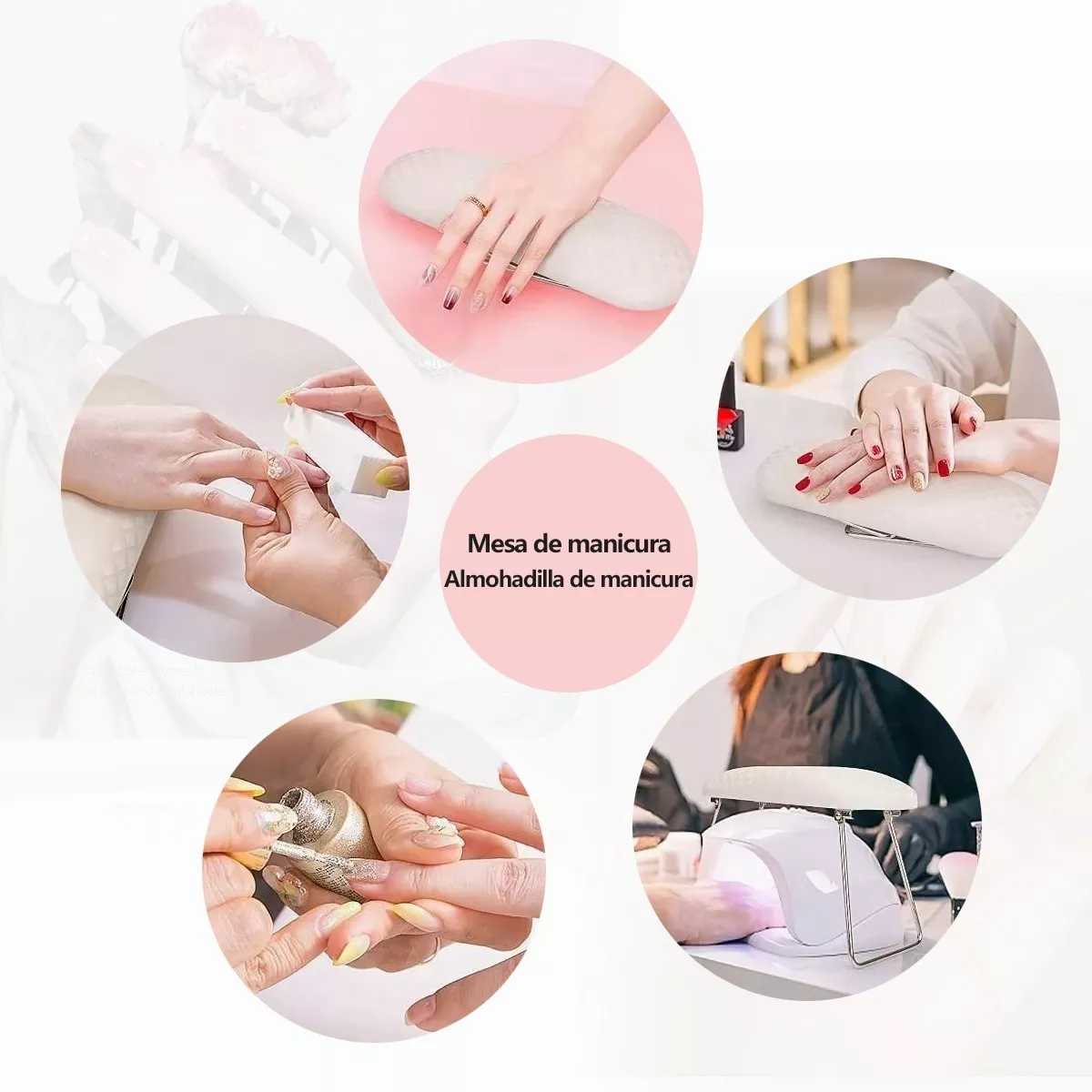 Foto 7 pulgar | Almohada De Manicura Con Reposabrazos Para Uñas Con Soporte Blanco