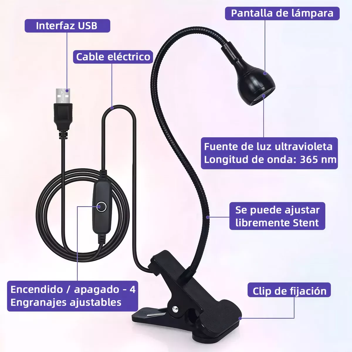 Foto 4 pulgar | Lámpara Uv Led Portátil Con Clip Para Secar Uñas Y Esmalte En Gel Eo Safe Imports Esi-17401 Negro