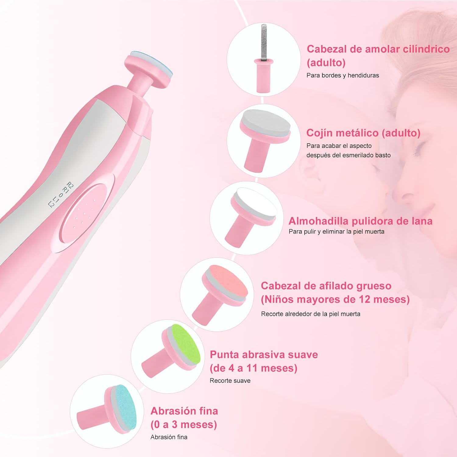 Foto 3 | Lima De Uñas Eléctrica 2 Velocidades – Perfecta Para Manos Pequeñas Y Grandes Color Rosa