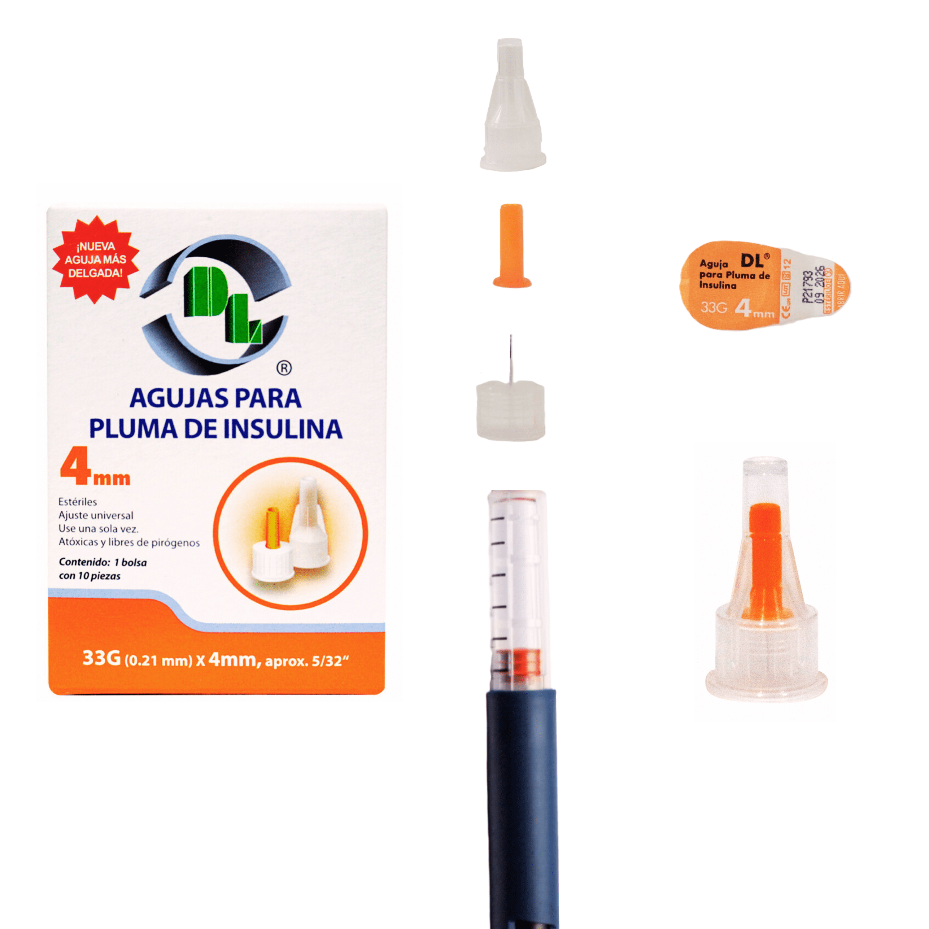 Foto 2 pulgar | Agujas Desechables Para Pluma De Insulina Caja Con 10 Piezas, Para Dispositivos De Inyeccion Esteriles Agp33x0410
