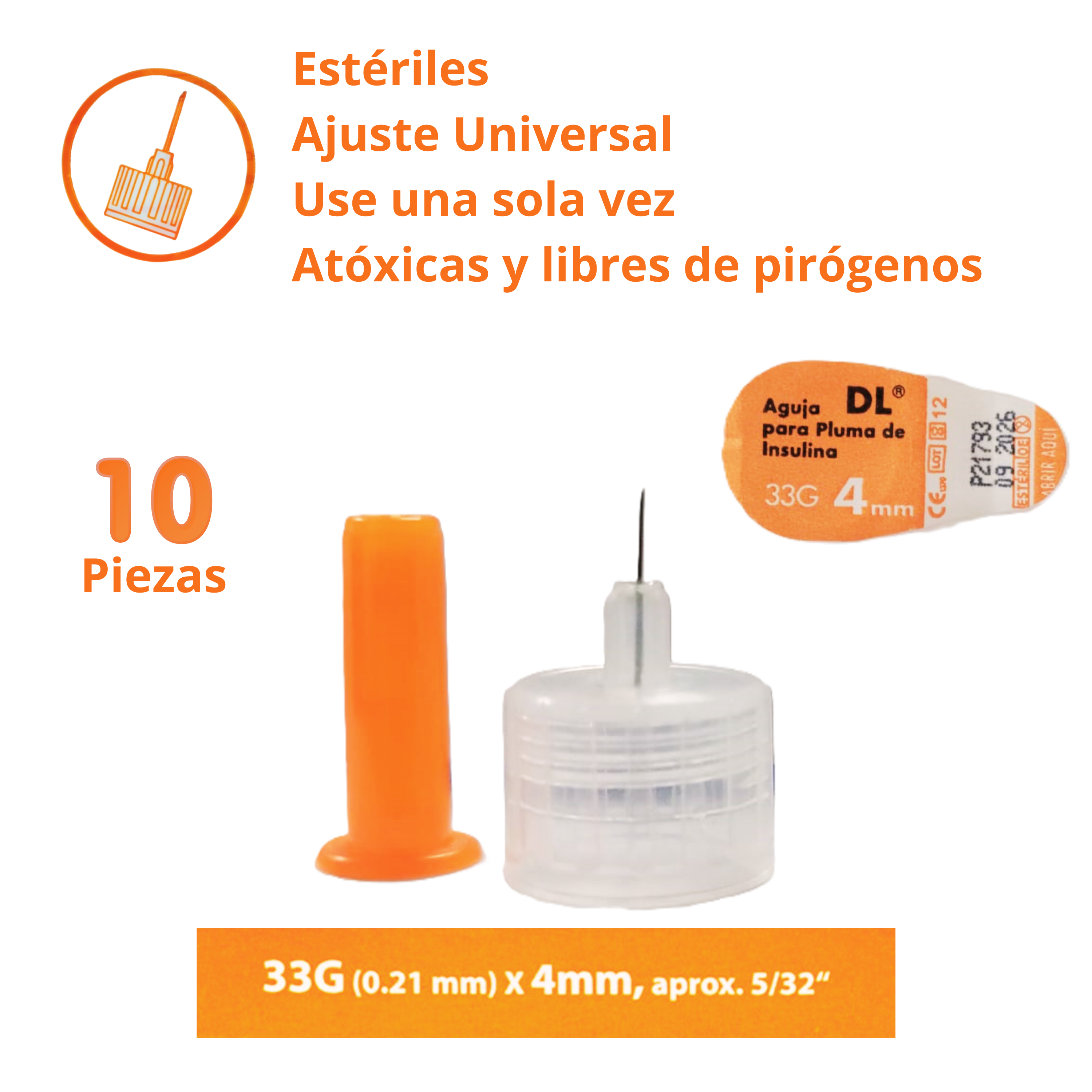 Foto 4 pulgar | Agujas Desechables Para Pluma De Insulina Caja Con 10 Piezas, Para Dispositivos De Inyeccion Esteriles Agp33x0410