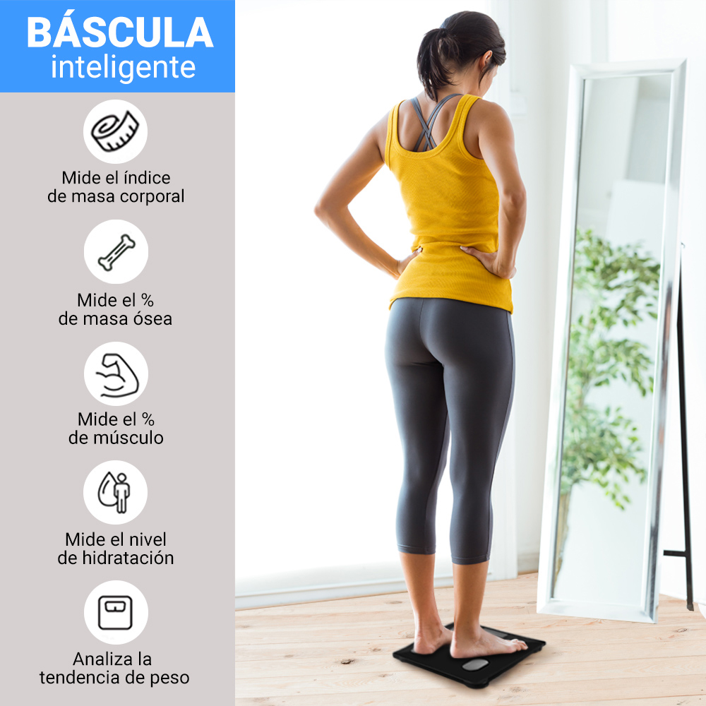 Foto 3 | Báscula Inteligente Lo Necesito Fat Scale color Negro con Bluetooth