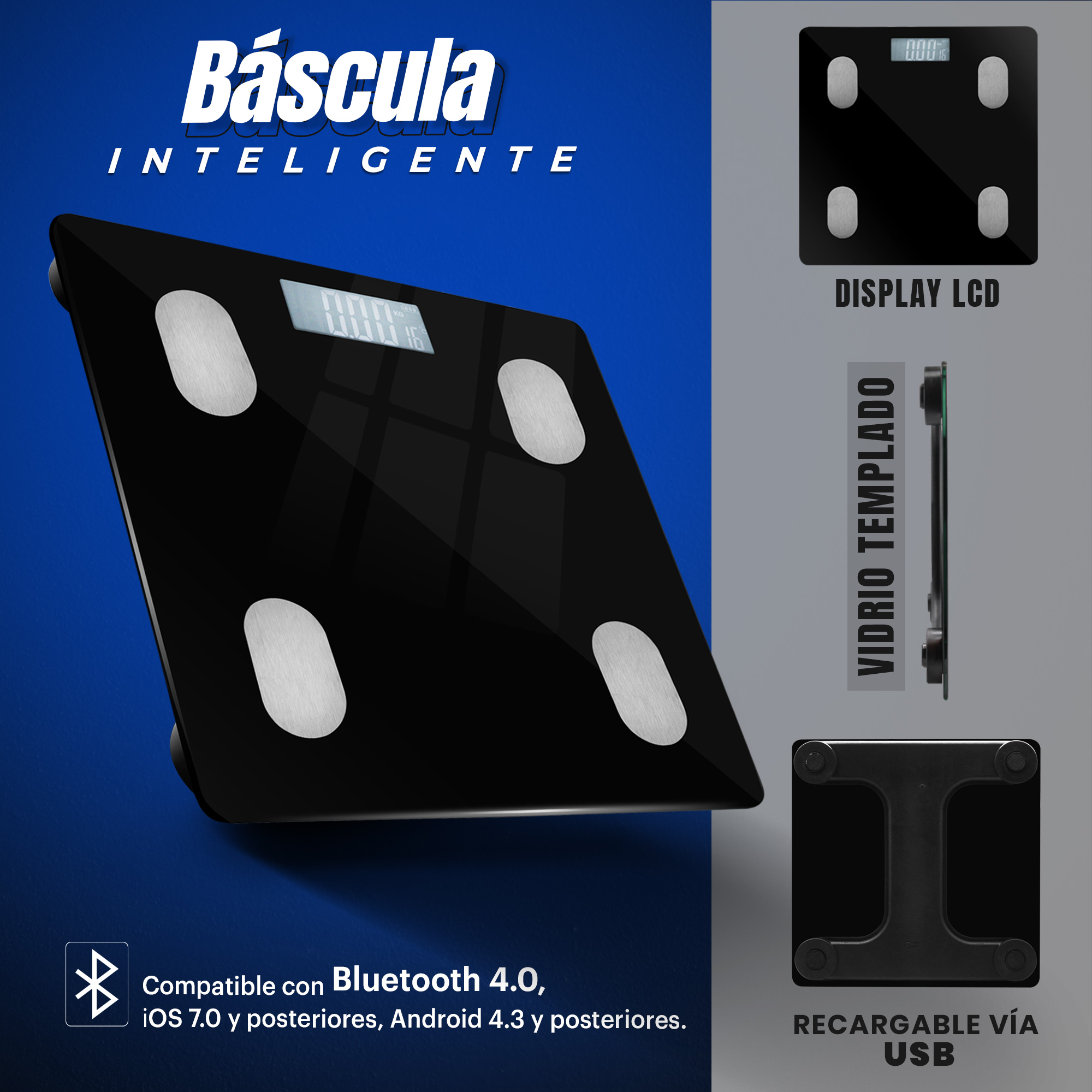 Foto 5 | Báscula Inteligente Lo Necesito Fat Scale color Negro con Bluetooth