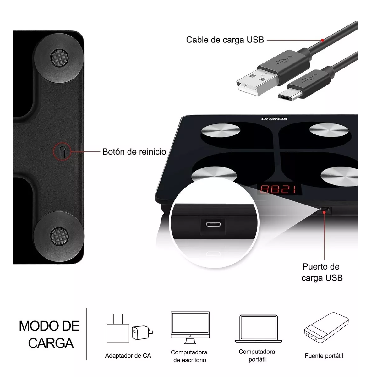 Foto 2 | Báscula Electrónica Usb Inteligente Eo Safe Imports Esi-10788 Negro