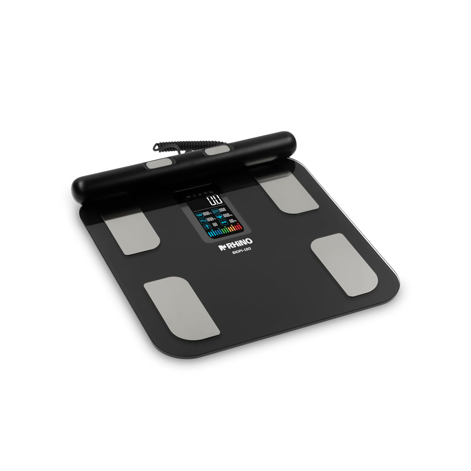 Básculas De Peso Corporal Rhino Biopi-180 Negro Medición Precisa De Grasa, Músculo, Hueso Y Agua Con Conectiv