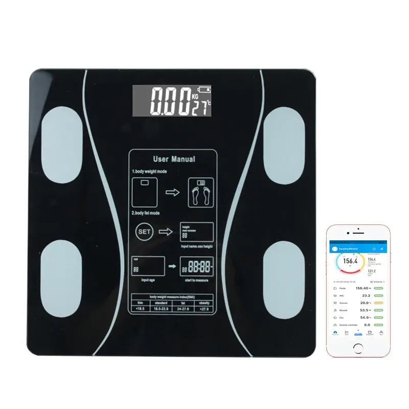 Báscula de Pesaje Digital Inteligente 180 kg Bluetooth Negra - Venta Internacional