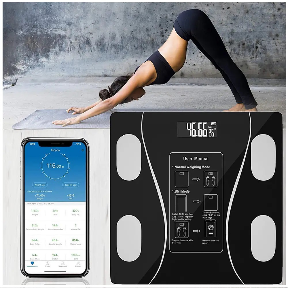 Foto 4 pulgar | Báscula de Pesaje Digital Inteligente 180 kg Bluetooth Negra - Venta Internacional