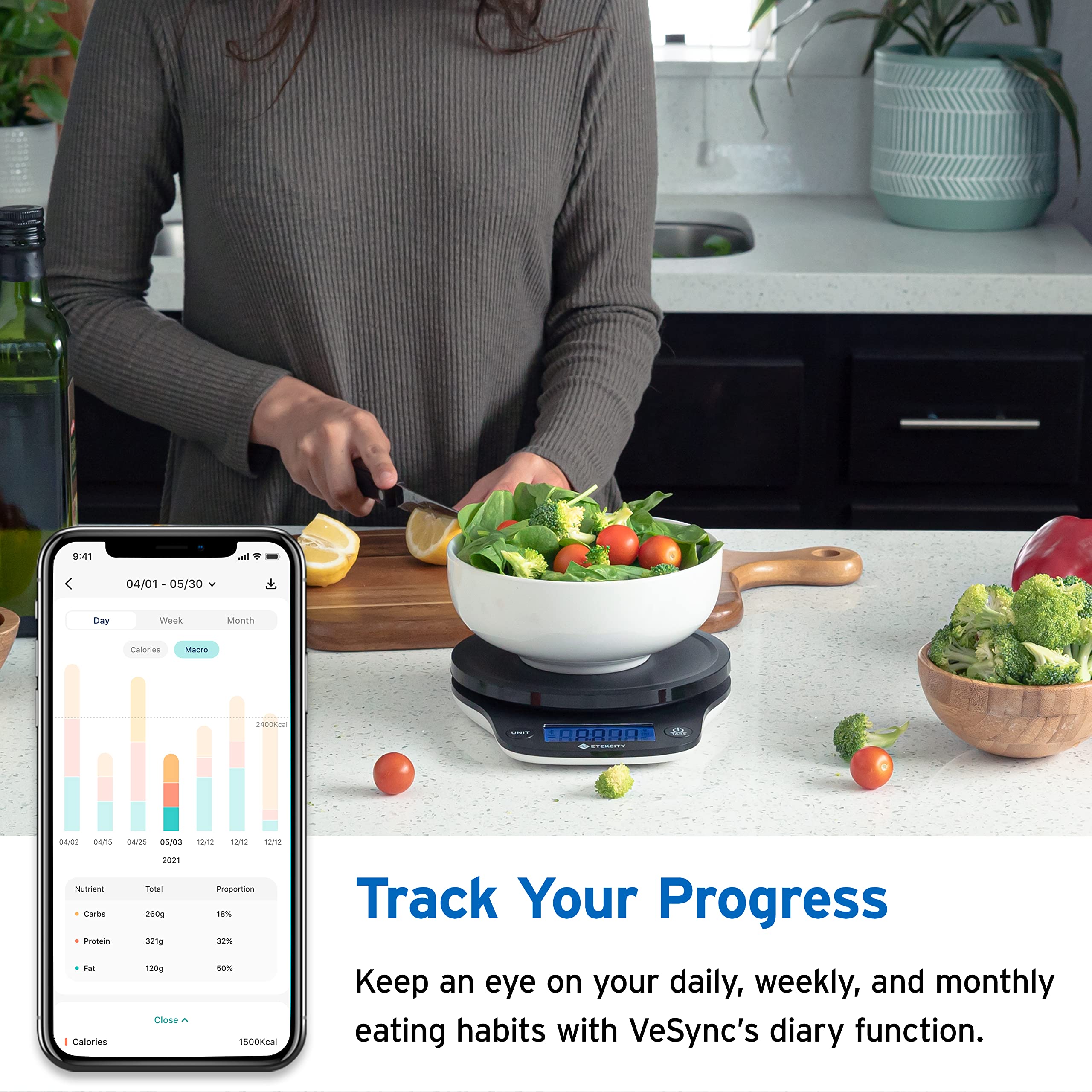 Foto 4 pulgar | Báscula De Cocina Etekcity Nutrition Smart Food, 5 Kg, Bluetooth - Venta Internacional.
