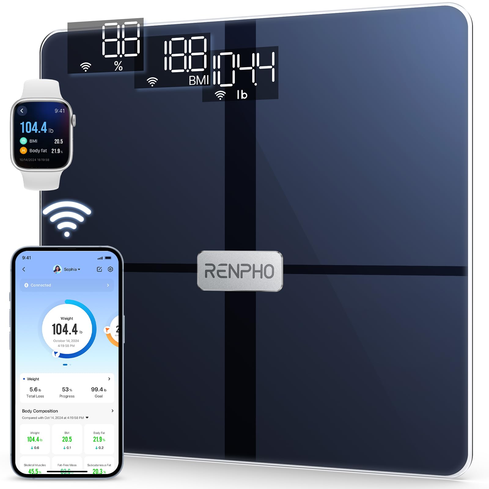 Foto 1 | Báscula De Grasa Corporal Renpho Wi-fi Bluetooth Con Seguimiento De 13 Métricas - Venta Internacional.
