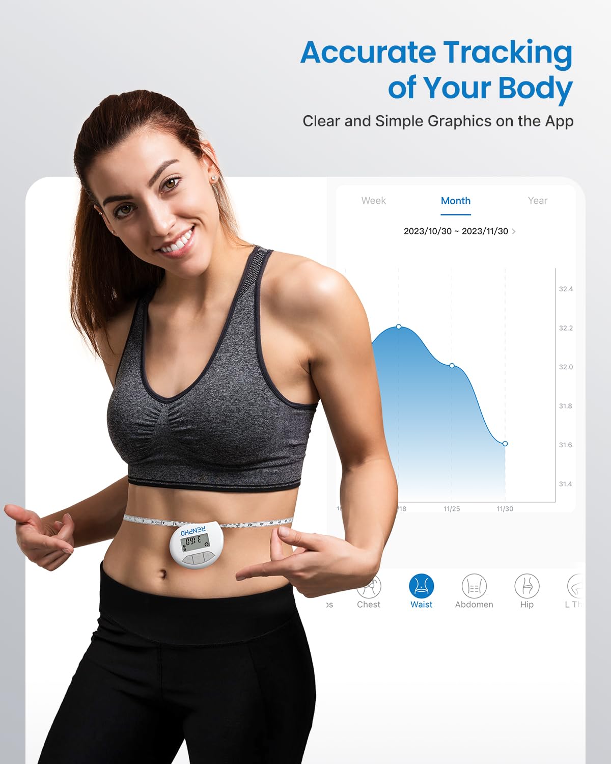 Foto 3 | Cinta Métrica Corporal Renpho Smart Tape Measure Bluetooth - Venta Internacional.