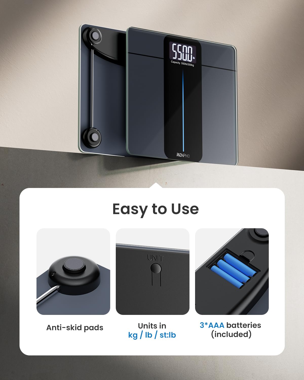 Foto 7 | Báscula de Baño Digital Renpho de 250 Kg de Capacidad con Pantalla Led - Venta Internacional