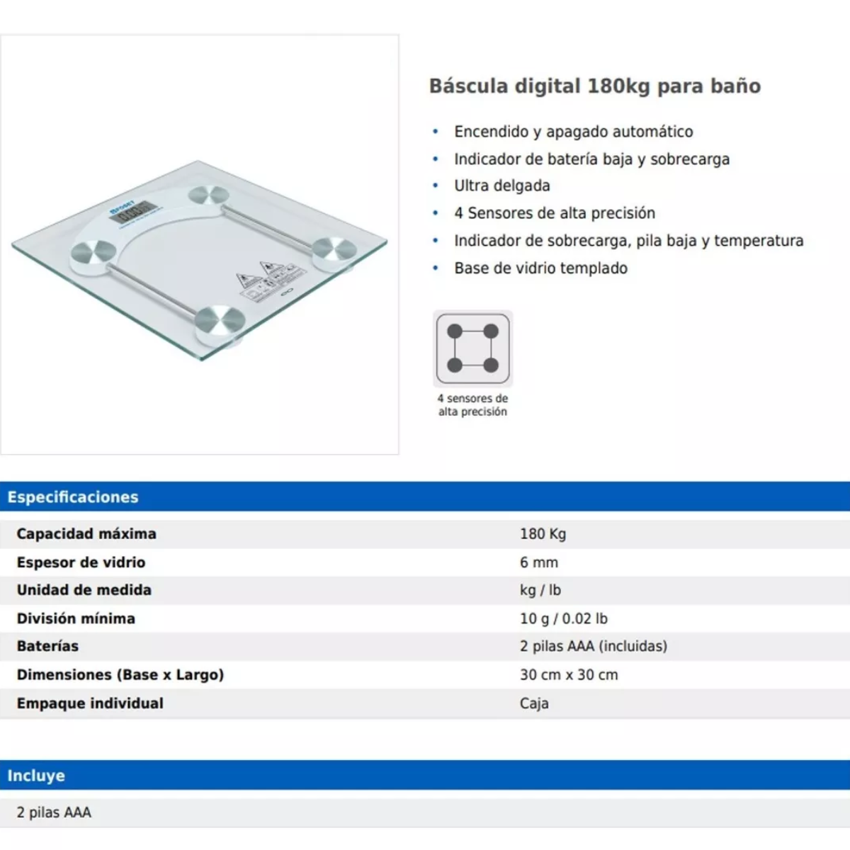 Foto 2 | Báscula Digital Eo Safe Imports de 180 kg