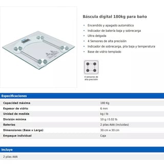 Foto 2 | Báscula Digital Eo Safe Imports de 180 kg