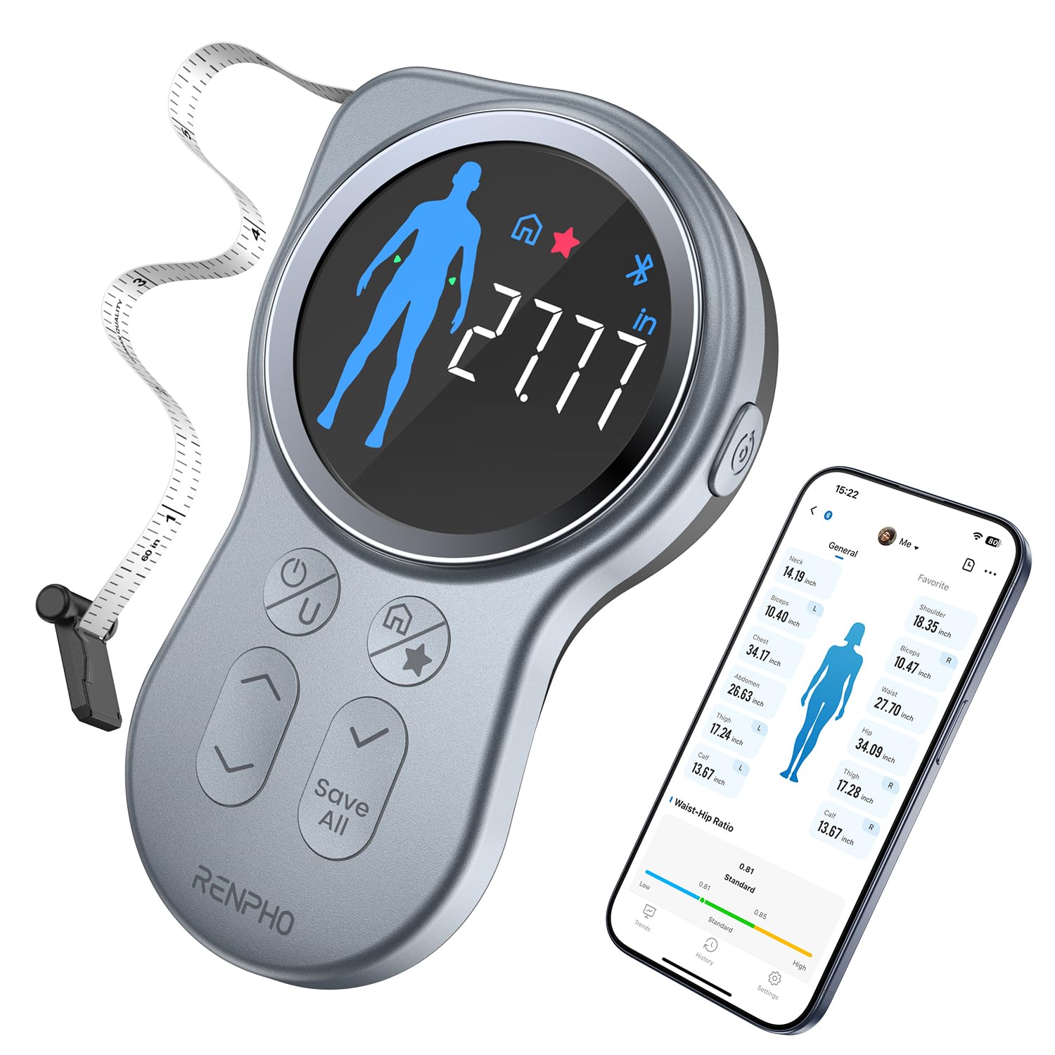 Foto 1 | Cinta Métrica Corporal Inteligente Renpho Bluetooth - Venta Internacional