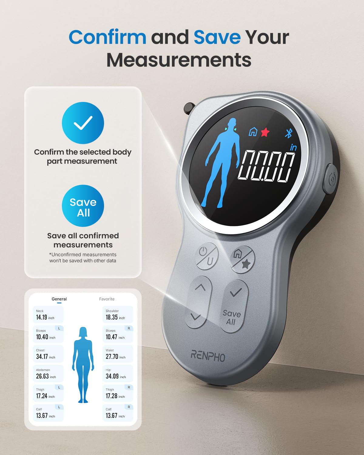 Foto 5 pulgar | Cinta Métrica Corporal Inteligente Renpho Bluetooth - Venta Internacional