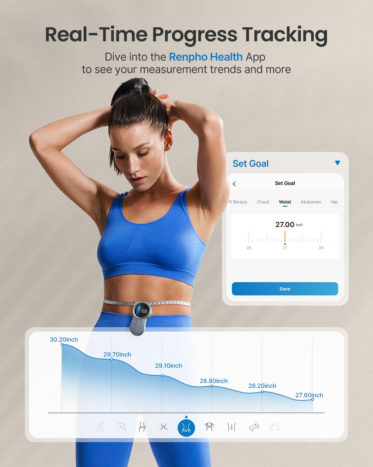 Foto 5 | Cinta Métrica Corporal Inteligente Renpho Bluetooth - Venta Internacional