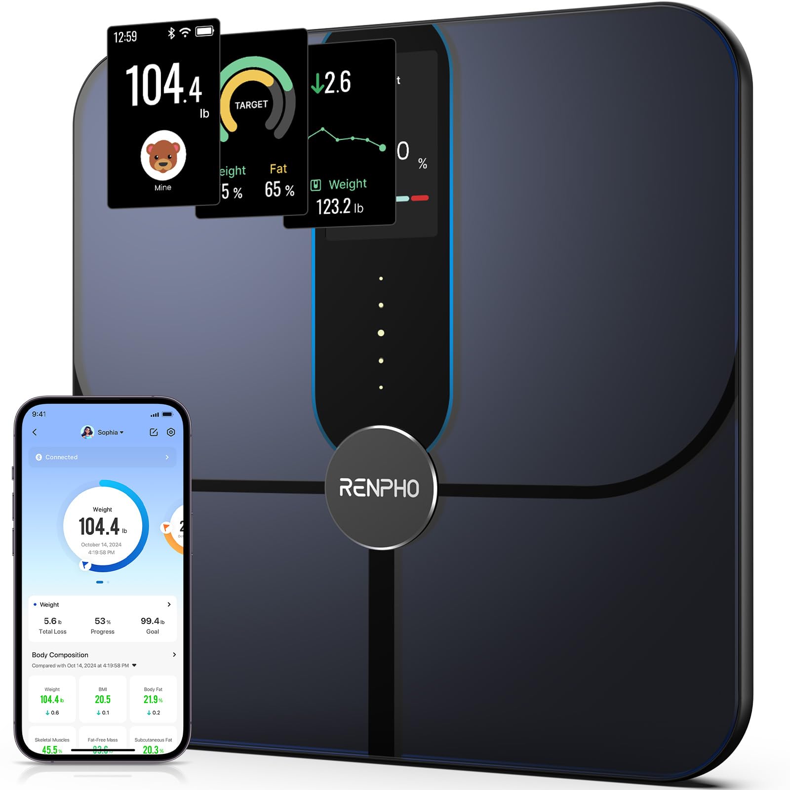 Báscula Inteligente Renpho con Pantalla Tft Lcd de 18 Métricas Recargable - Venta Internacional